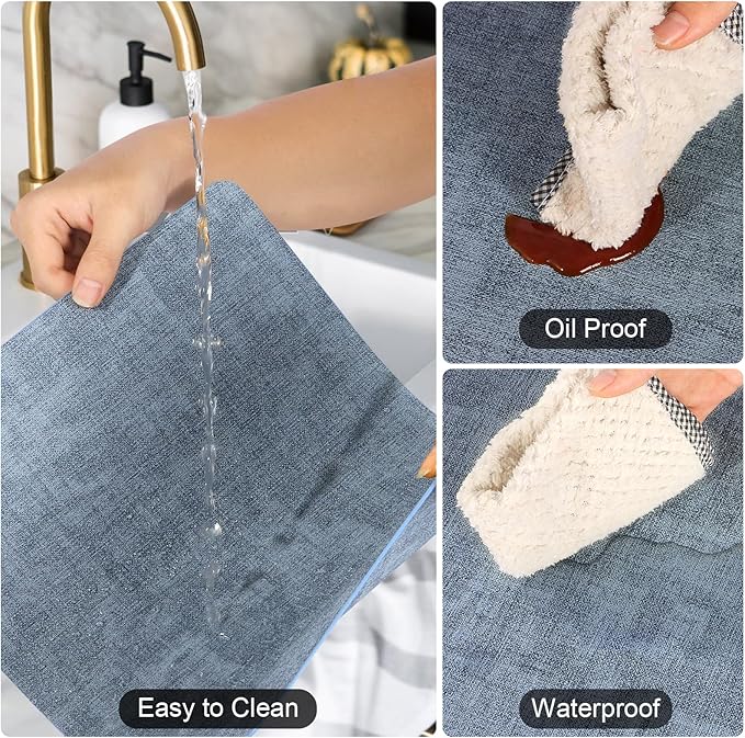 Faux Leather Placemats Set of 6, Heat Resistant Wipeable Washable Vinyl Place Mats, Waterproof Anti-Slip Dining Table Mats, Suitable for Indoor & Outdoor Use (Blue)