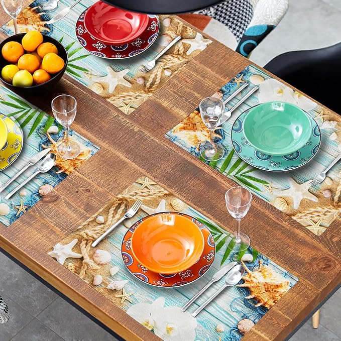 Beach Placemats Set of 4 for Dining Table Nautical Coastal Starfish Place Mats Summer Washable Table Mats Kitchen Decor Cloth Placemats 12x18 inch