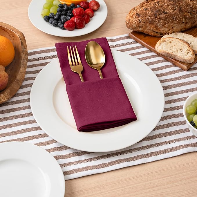Blue Needles Solid Cloth Napkins Set of 6 Burgundy 100% Cotton Dinner Napkins 18x18 inches - Soft, Reusable, Absorbent & Washable Linen, Ideal for Christmas Events, Parties & Everyday Use