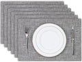 Kevin Textile Burlap Linen Placemats Set of 6 Heat Resistant Dining Table Place Mats Washable Kitchen Table Mats for Dinning Party Holiday Indoor Outdoor, 13 x19 inches, Light Grey