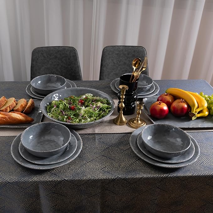 Farmhouse Melamine Dinner Plates Set of 6,Break and Chip Resistant Kitchen Plates, BPA Free 6pcs Dinner Dishes Set, 11 Inch Lightweight larger Melamine Salad Plates for Everyday Use, Gray…