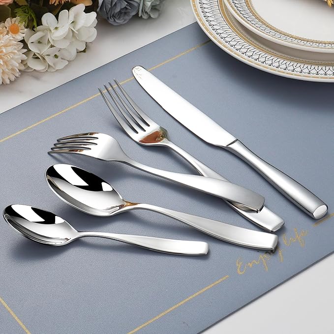 65 Piece Flatware Set 18/10 for 12, Heavy Duty Silverware Set, Mirror Polish Flatware Set With Serving Utensil, High End Flatware, Dishwasher Safe, Ideal for Gift
