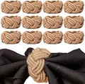 CLEENTABLE Farmhouse Napkin Rings Set of 12 - Nautical Woven Round Coastal Jute & Cotton Tabletop Decor for Weddings, Parties, Everyday Dining, Gifting - Easy to Clean (Brown)
