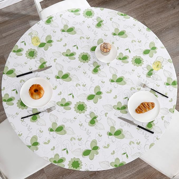Walrus Round Vinyl Fitted Tablecloth with Flannel Backing Elastic Edge Design Table Cover Waterproof Oil-Proof PVC Table Cloth Stain-Resistant Best for 37"-44" Round