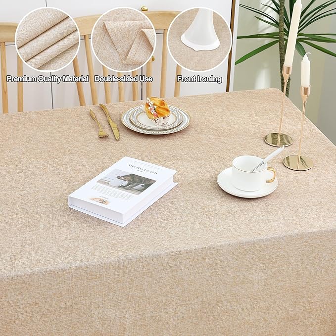 Smiry Rectangle Faux Champagne Table Cloth, Waterproof Burlap Fabric Tablecloth, Washable Decorative Farmhouse Table Covers for Kitchen, Dining, Parties, 60x120, Champagne