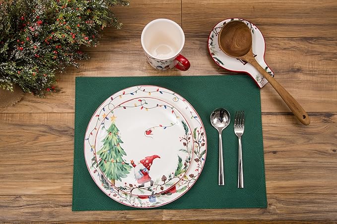 Bico Christmas Gnomes Salad Plates Set of 4, 8.75 Inch Ceramic Dessert Plates for Salad, Appetizer, Side Dishes, Microwave and Dishwasher Safe, Gift for Housewarming and Christmas