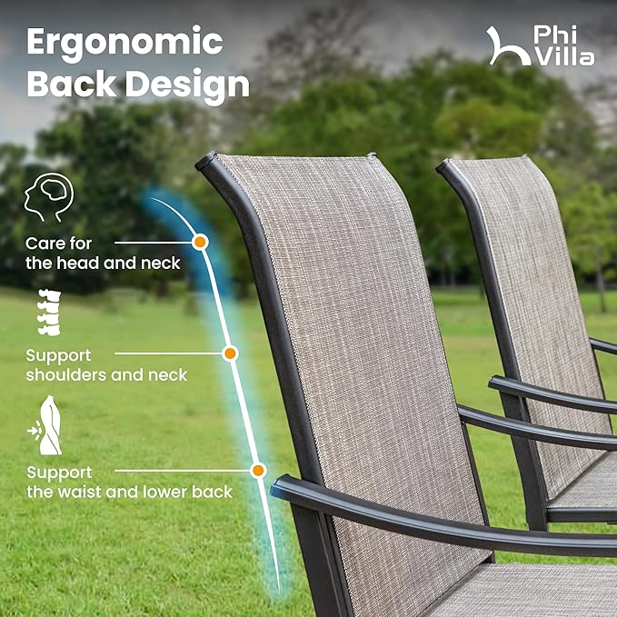 PHI VILLA Swivel Outdoor Chair Set of 2,Patio Swivel Rocking Chairs with Textilene Fabric and Metal Frame for All Weather,Outdoor Dining Chairs for Garden