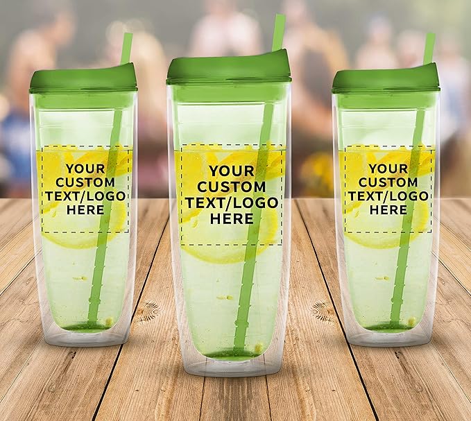 Custom Tall Orbit Acrylic Tumblers 20 oz. Set of 100, Personalized Bulk Pack - Perfect for Iced Coffee, Soda, Other Hot & Cold Beverages - Lime Green