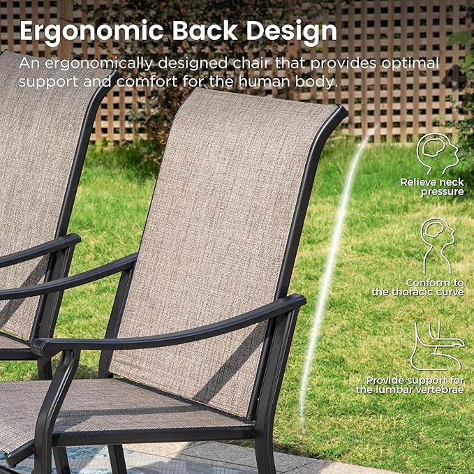 PHI VILLA Outdoor Dining Chairs Set of 6, Breathable Textilene Fabric and Metal Frame with Backrest and Armrest,Quick-Dry and Rustproof,Patio Chairs for Lawn,Garden