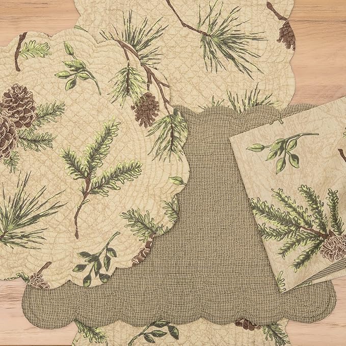 C&F Home Woodland Retreat Pinecone & Pine Needles 100% Cotton Round Scalloped 17" Single Placemat All Seasons Fall Autumn Harvest Summer Lodge Log Cabin Reversible Machine Washable Kitchen Dining