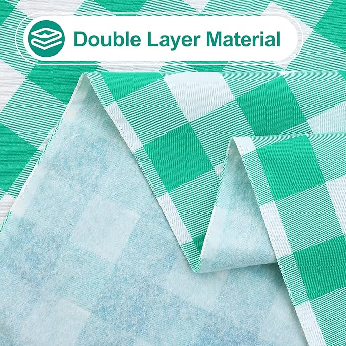 misaya Rectangle Waterproof Vinyl Table Cloth, Buffalo Flannel Backed Tablecloth, Wipeable Plastic Table Cover for Dinner, Kitchen, Outdoor (60" x 120", Green and White)
