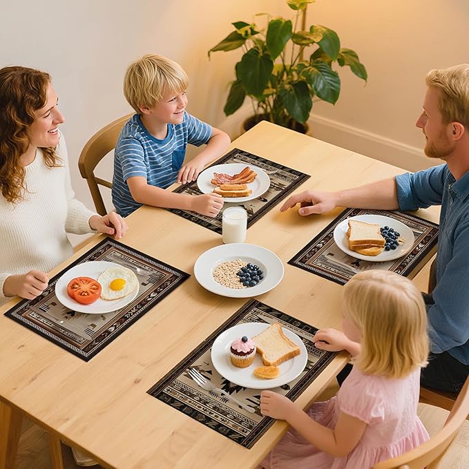 Southwestern Placemats Set of 4 Washable Table Place Mats for Dining Kitchen Party Decor