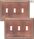 2-Pack Triple Toggle Light Switch Cover Plate, Pearls Decorative Switch Plate Covers, Antique Copper 3 Gang Metal Wall Plate, Corrosion Resistant