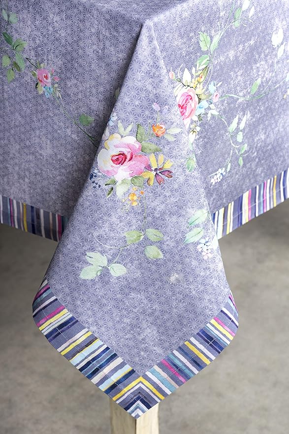 Maison d' Hermine Table Cloth Rectangle Table 100% Cotton 60 x 90 Inches Tablecloth Reusable Decorative for Dining Room Valentines Day Decorations Spring Summer - Sweet Rose Lavender - Country Garden