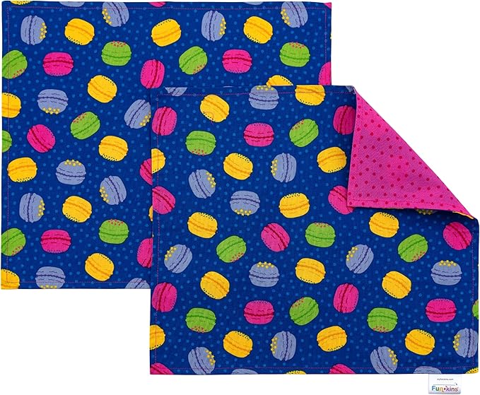 Funkins Reusable Cloth Placemats for Kids & Lunch Boxes | Reusable, Eco-Friendly | 15"x13", 2-ply, Thick, Absorbent, Machine Washable | Set of 2 Placemats (Macarons)