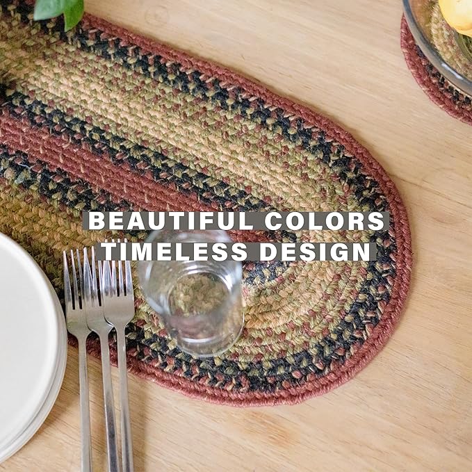 Homespice Highland Jute Braided Long Table Runner, Country Cabin Decor, Multicolor Rectangle 11x36 - Rich Colors, Easy to Clean, Durable and Protects Furniture
