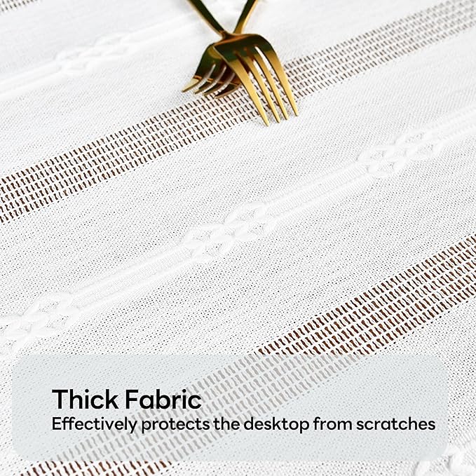 White Cotton Rectangle Tablecloth (52''x52'', 4 Seats) - Heavy Duty, Farmhouse Vintage, Washable