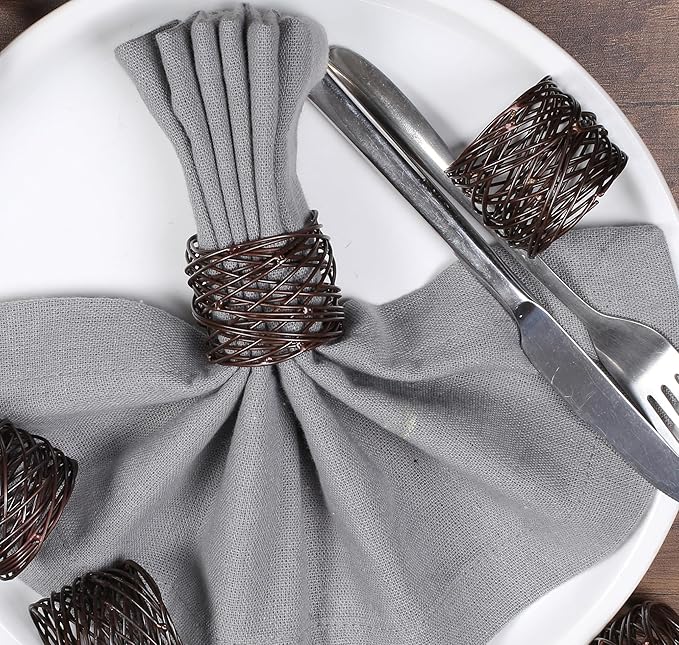 ALPHA Living HOME Heavyduty Napkin Rings - 12-Piece Elegant Mesh Metal Napkin Holders, Serviette Rings for Dining Table, Party Decoration, Weddings - Vintage Rustic Farmhouse Table Decor (Bronze)