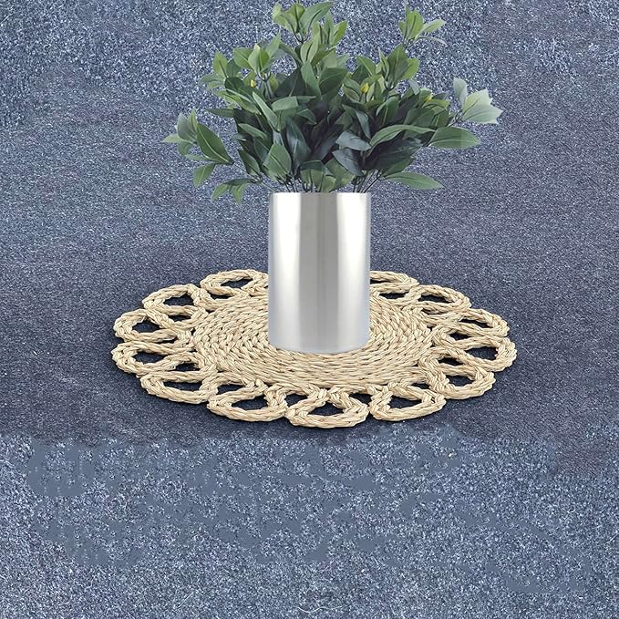 13.8" Set of 10 Round Seagrass Placemats | Boho Woven Rattan Table Mats | Farmhouse Wicker Spring Plate Chargers Like Water Hyacinth, Seagrass for Wedding, Party, Christmas, Events