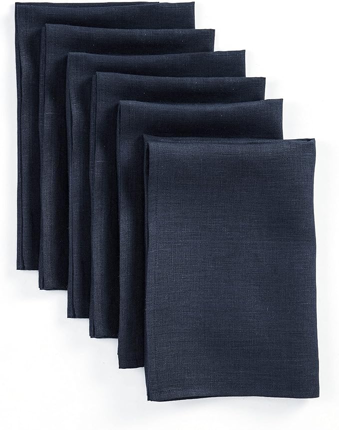 Solino Home Navy Blue Linen Napkins Set of 6-100% Pure Linen Dinner Napkins 20 x 20 Inch for Winter, Spring, Easter - Fete