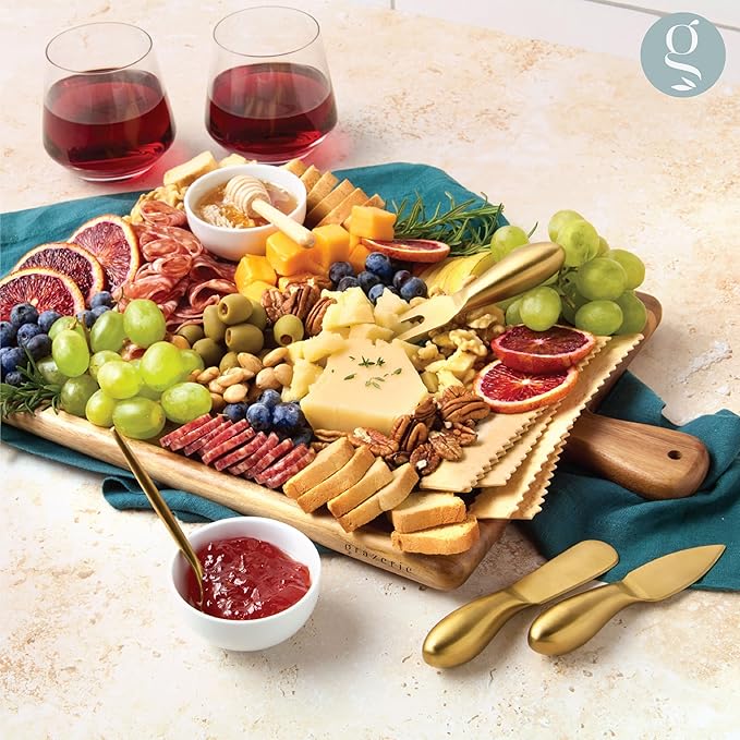 Charcuterie Board Set - Acacia Cheese Board Serving Tray with Accessories - House Warming Gifts for New Home, Bridal Shower & Wedding Gift, Birthday Gifts for Women