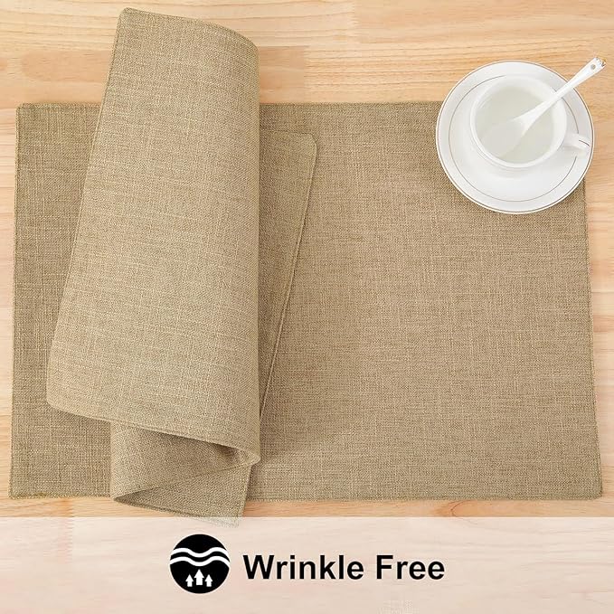 homing Cotton Linen Placemats Set of 8, Cloth Washable Farmhouse Dining Table Mats for Indoors & Outdoors, Easy to Clean, Linen, 13 x 19 Inch