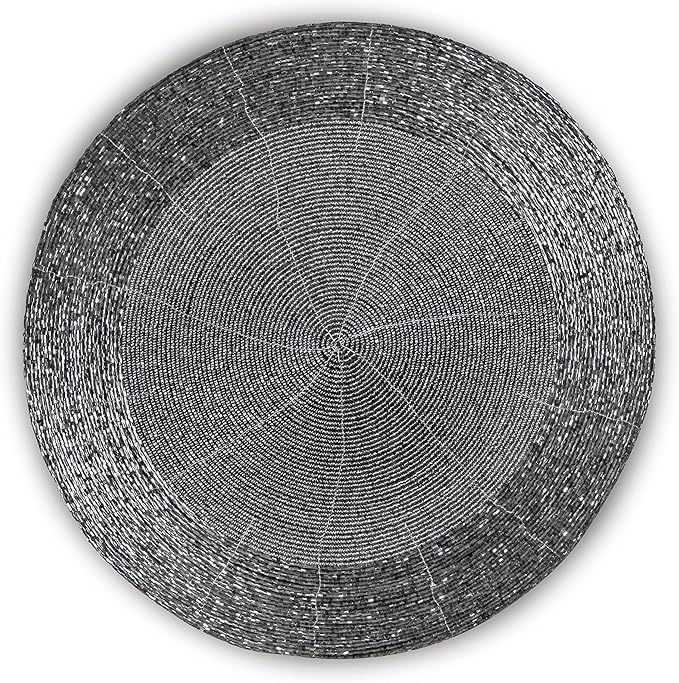 Lightnpro Beaded Placemats Set of 4 - Round Table Chargers - Handmade Rustic Glam Dining Table Mats - Elegant Silver Decorative Placemats for Holidays, Parties & Special Events - 13 Inch Mercury