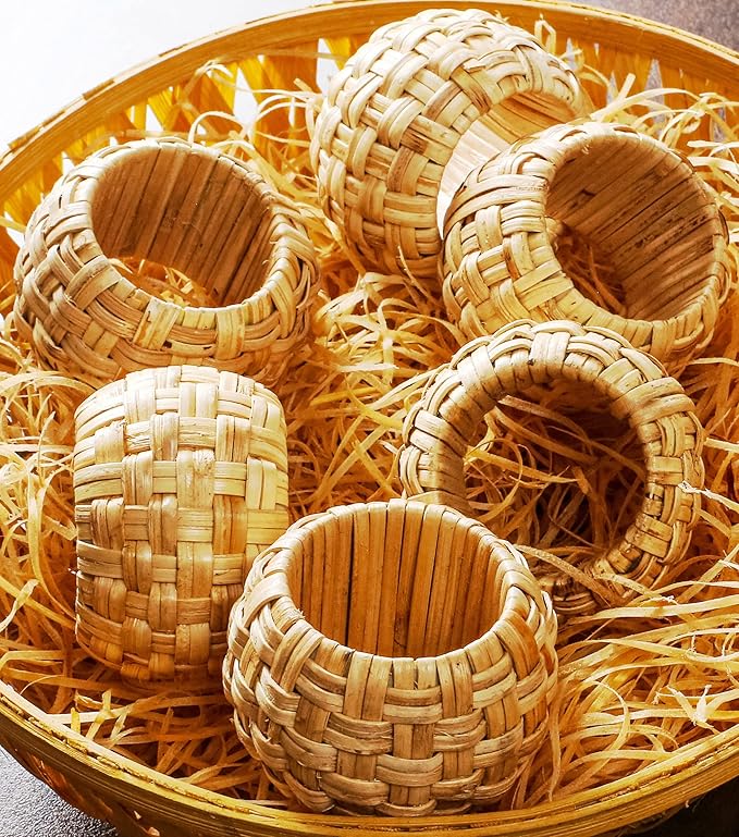 Natural Rattan Napkin Rings Set of 12 - Fancy Elegant Beautiful Decorative Napkin Holder for Dining Table Décor, Easter, Farmhouse, Dinner, Wedding, Family Gathering, Thanksgiving & Everyday Use
