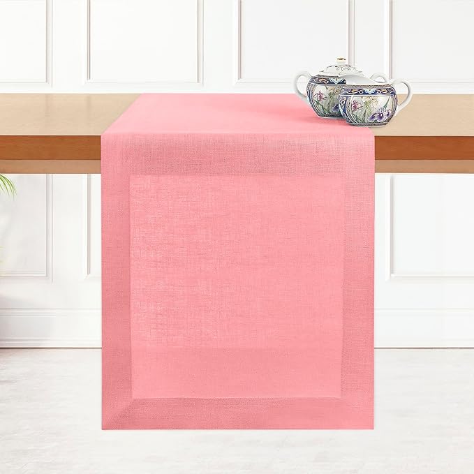 D'Moksha Homes Linen Dusty Pink Table Runner 120 Inches Long - 100% Pure Linen Dining Table Runner 14 x 120 Inch for Valentines, Spring, Easter - Machine Washable