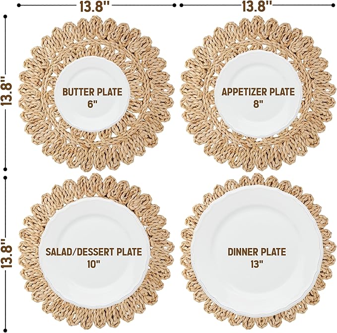 13.8" Corn Husk Woven Round Placemats Set of 10 - Wicker Boho Farmhouse Placemats - Rattan Table Mats Like Water Hyacinth for Dining Table, Wedding, Home