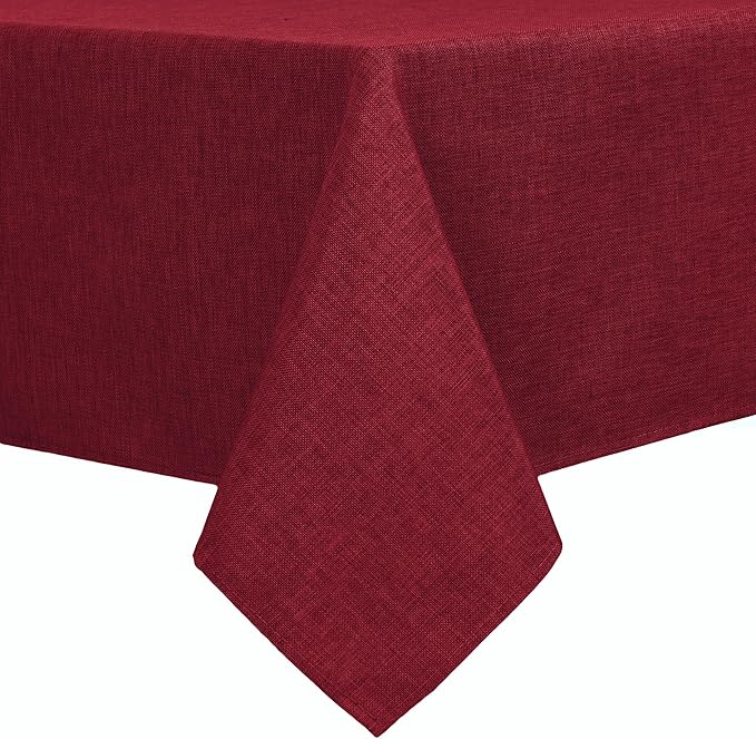 Hiasan Faux Linen Rectangle Tablecloth - Wrinkle and Stain Resistant Washable Table Cloth for Kitchen Dining Room Holiday Table Cover for Dinner, Red, 90 x 132 Inch
