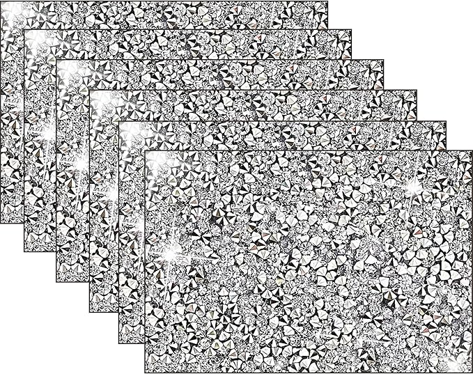 Silver Heat Resistant Square Placemats - Set of 6 with Rhinestone Decor and Sparkly Bling