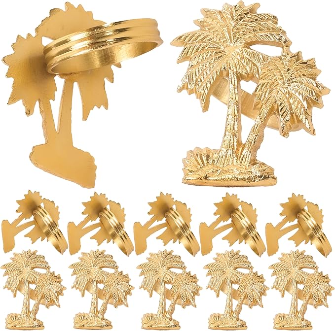 12-Piece Gold Metal Napkin Rings - Palm Tree Metal Napkin Rings Dinner Napkin Holder for Wedding Birthday Valentine's Day Christmas Party Dinner Table Décor - ALPHA Living HOME