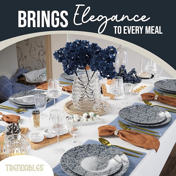 Trendables Disposable Dinnerware Decorative Plates Plastic Disposable Plates Set For 40 Guests 40 x 8 Inch Dessert Plate & 40 x 10 Inch Wedding Party Plate Set Garden Damask