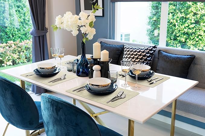 More Décor Faux Leather Placemats Set of 6 for Dining Table – Waterproof, Wipeable, Washable, Stain & Heat Resistant, Non-Slip Table Mats – 12 X 17 Inch, Beige