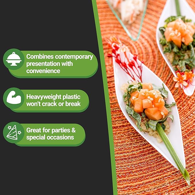 Restaurantware 1 Ounce Dipping Sauce Bowls 100 Disposable Dipping Sauce Dishes - Canoe Shaped Unique Design White Plastic Small Dishes For Dips Appetizers Desserts Or Samples
