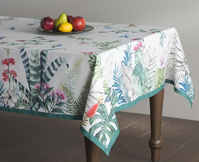 Maison d' Hermine Table Cloth Rectangle Table 100% Cotton 54 x 72 Inches Tablecloth Reusable Decorative for Dining Room Farmhouse Home Valentines Day Decorations Spring Summer - Tropiques