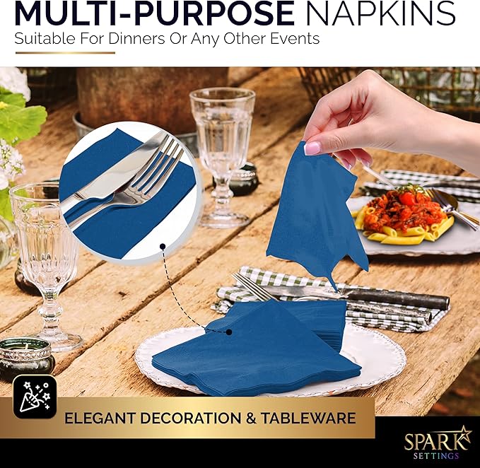 Cocktail Napkins Disposable, Royal Blue Beverage Napkins Soft and Absorbent Paper Napkins for Dinner, Party, Wedding, Or Every Day Use, 7” x 7” 2 Ply Party Napkins, Pack of 40 - By Amcrate