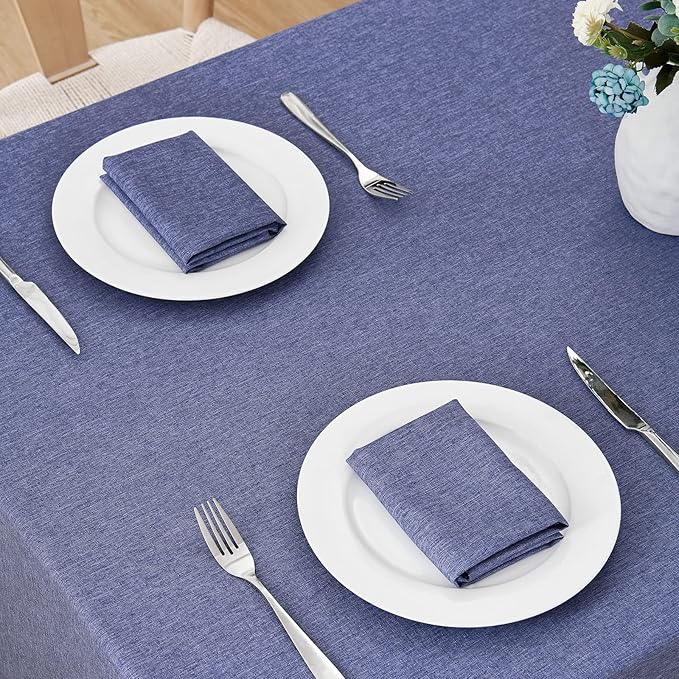 Rectangle Tablecloth Linen Textured Waterproof & Stain Resistant Table Cloth Wrinkle Free Decorative Fabric Farmhouse Table Cover for Dining/Party/Buffet/Wedding, 52 x 70 Inch, Demin Blue