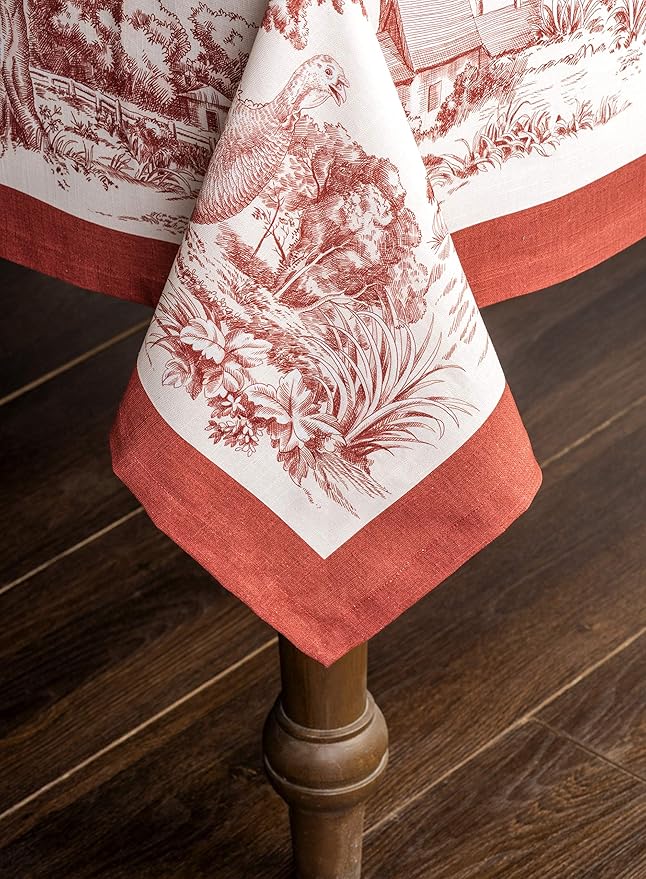 Maison d' Hermine Table Cloth Rectangle Table 100% Cotton 54 x 72 Inches Fall Tablecloth Reusable Everyday Use for Thanksgiving Christmas Decorations Dining Farmhouse Party (Holy Jouy - Red)