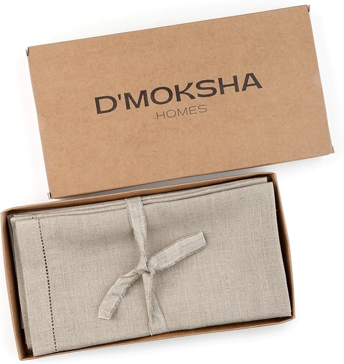 D'Moksha Homes Natural Linen Napkins Set of 8 - Classic Hemstitch 100% Pure Linen Hemstitch Dinner Napkins 20 x 20 Inch for Valentines, Spring, Easter - Handcrafted and Machine Washable