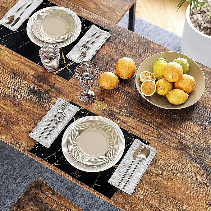 Table Placemats Set of 6 Abstract Black Marble Texture Place Mats Washable Kitchen Dining Linen Table Mats Stain Heat, for Home Party Indoor 12x18 in