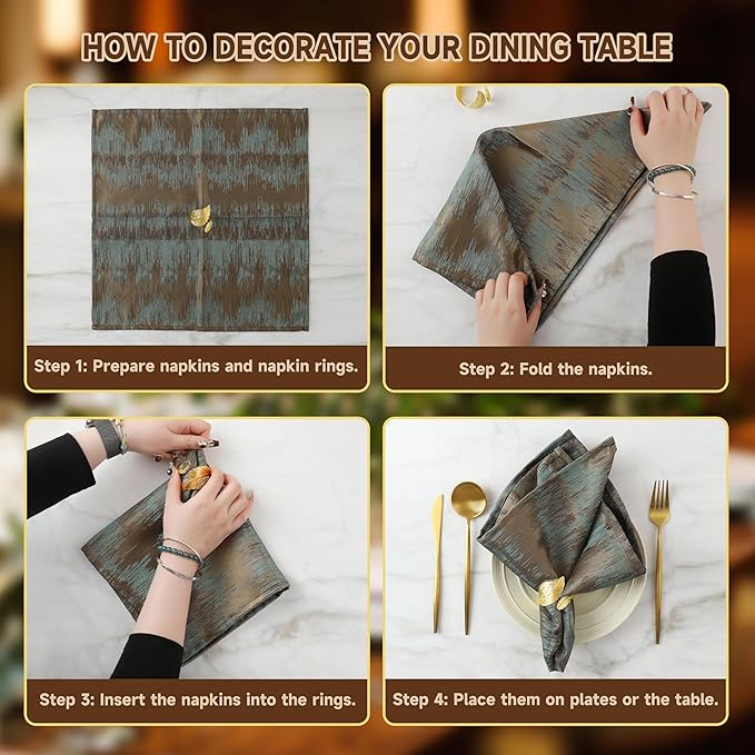 Large Napkin Rings, Shiny Gold Napkin Rings Set of 12, Study Metal Leaf Shaped Table Decor, Stylish Fall Napkin Ring Bulk for Christmas, Easter, Wedding, Party, Elegant Table Settings Gift