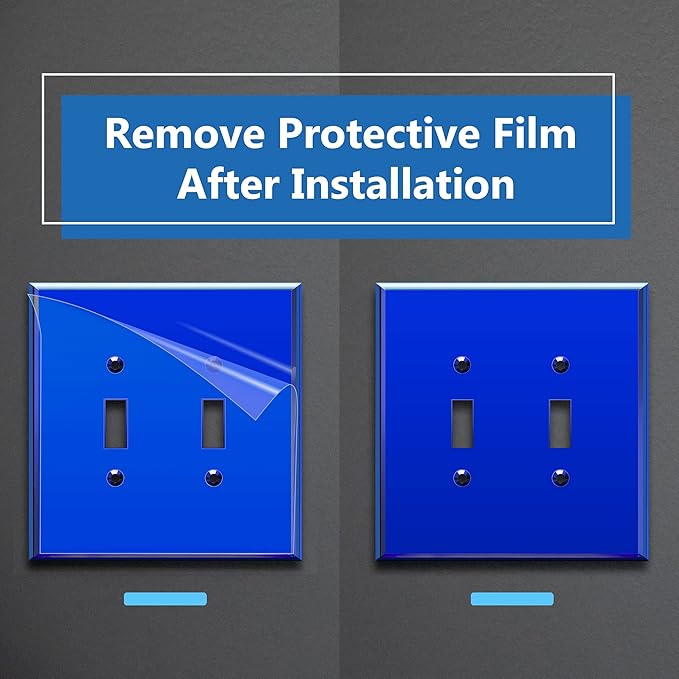 LIDER Double Toggle Switch Acrylic Wall Plate, Mirrored Dual Light Switch Plate, Plexiglass Switch Cover, Reflective Finish, Modern Decoration Upgrade, Oversized 2-Gang 5.25" x 5.25", Blue