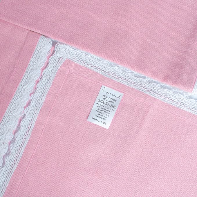 FINGERCRAFT Dinner Cloth Napkin Cotton Linen Blend 4 Pack Mitered Corners with Elegant Lace for Everyday Use Napkins are Pre Shrunk and Good Absorbency Pastel Rose
