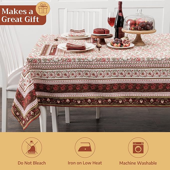 Maison d' Hermine Table Cloth Square Table 100% Cotton 60 x 60 Inches Fall Tablecloth Reusable Everyday Use for Thanksgiving Christmas Decorations Dining Farmhouse Party (Reveillon Au Jardin)