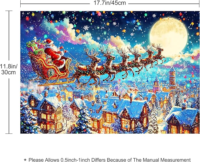 Santa Snowy Sleighride Placemats Set of 4 Washable Table Place Mats for Dining Kitchen Party Decor