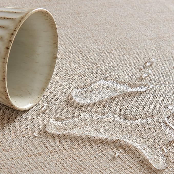 Linen Tablecloth for Square Table 52x52 Inch Natural, Farmhouse Style Neutral Tablecloth, Water Resistant Burlap Tablecloths for Dining Table Farmhouse Kitchen