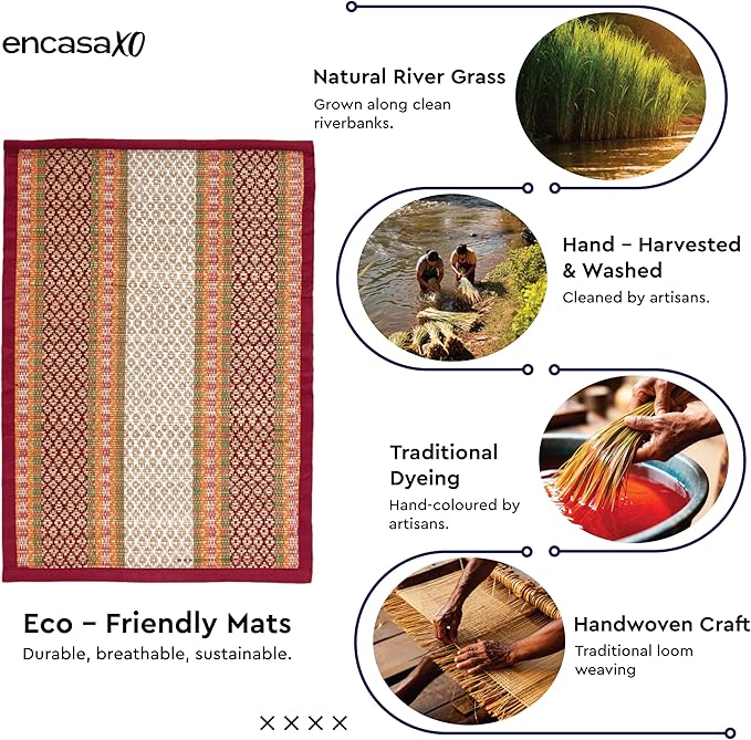 Encasa XO Woven Blue Placemats Set of 4 – 12" x 17" | Handwoven Madurkathi Grass Table mats for Dining Table, Kitchen & Outdoor Decor | Durable & Heat‑Resistant