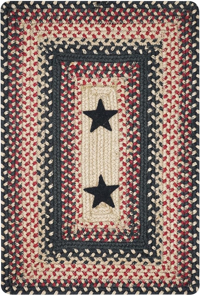 Homespice Primitive Star Gloucester Jute Woven Placemats, Warm Primitive Decor, Set of 4, Black and Red 13x19 Rectangle Table Mats - Vibrant Colors, Durable, Easy to Clean and Protects Furniture